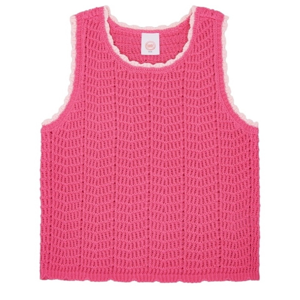 Wonder Nation Girls Pink Crochet Sweater Tank Top Size L 10-12 Plus